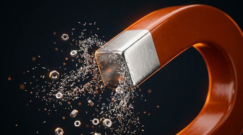 Metallteile werden vom Magnetpol angezogen